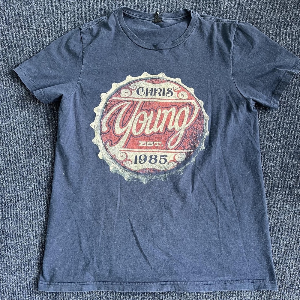 Chris Young Shirt Mens Small Blue Country Music Concert Beer Graphic Tee T-Shirt